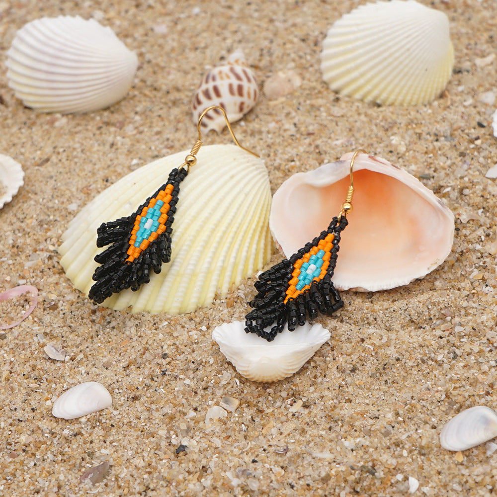 Wholesale Bohemian Geometric Scalloped Tassel Glass Earrings